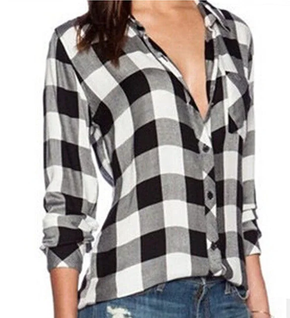 Plaid Women Shirts Blouses Female Shirt Long Sleeved Blouse Ladies Large Size Women's Tops Blouses-- Print Jacquard Patchwork Plaid Women Shirts Blouses Female Shirt Long Sleeved Blouse Ladies Large Size Women's Tops Blouses-- Print Jacquard Patchwork