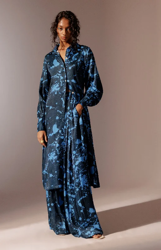 Nysa Longline Shirt-- Satin Blend Silk Blend Wool Blend