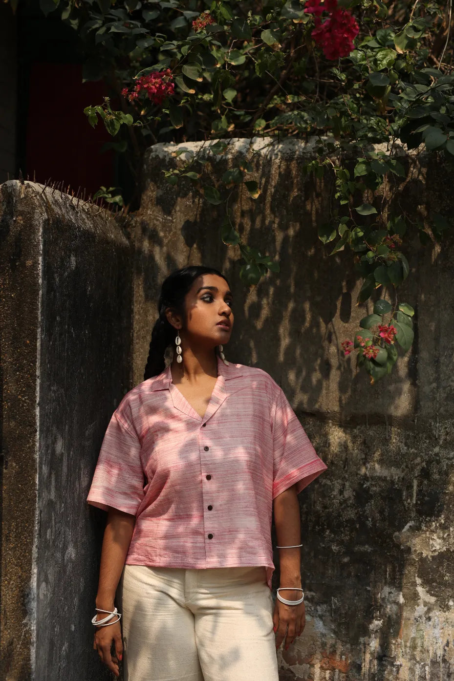 Strokes of Bougainvillea Handloom Organic Cotton Shirt-- Welt Pockets Slit Pockets Flap Pockets Strokes of Bougainvillea Handloom Organic Cotton Shirt-- Welt Pockets Slit Pockets Flap Pockets