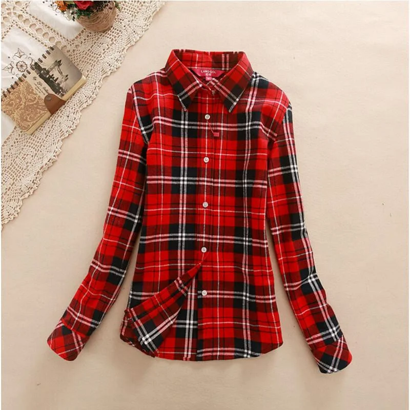 Women's Shirt Ladies Female Casual Cotton Lapel Long-Sleeve Plaid Shirt Women Slim Outerwear Blouse Tops-- Anti-Shrink Durable Soft Women's Shirt Ladies Female Casual Cotton Lapel Long-Sleeve Plaid Shirt Women Slim Outerwear Blouse Tops-- Anti-Shrink Durable Soft
