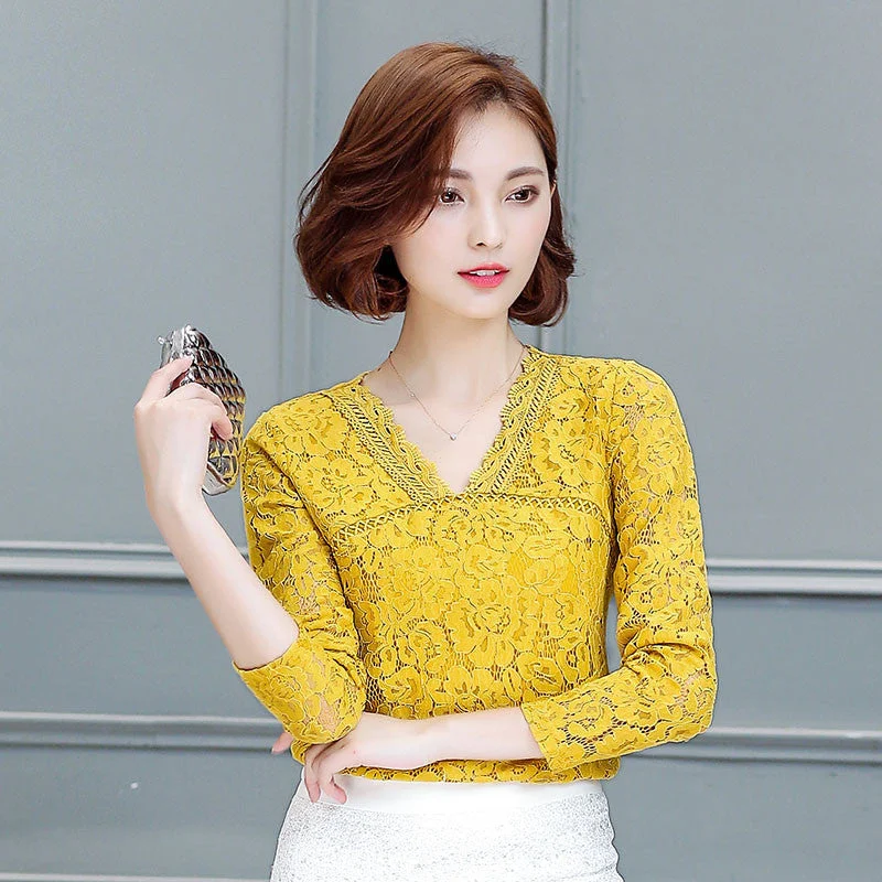 Women lace tops Fashion Elegant Slim Long-sleeved Women blouse shirt Solid color Plus size women-- Zippered Buttoned Snapped Women lace tops Fashion Elegant Slim Long-sleeved Women blouse shirt Solid color Plus size women-- Zippered Buttoned Snapped
