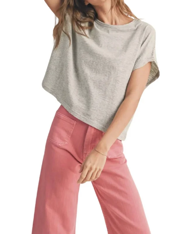 Dye & Wash T-Shirt In Heather Grey-- Zippered Front Buttoned Front Snap Front