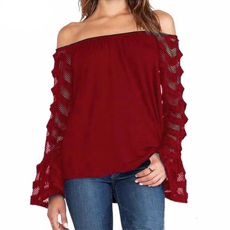 Fashion Women Blouse Off Shoulder Mesh Long Sleeve Lace Shirt Tops Plus Size S-5XL-- Chenille Fabric Brocade Fabric Lace Fabric Fashion Women Blouse Off Shoulder Mesh Long Sleeve Lace Shirt Tops Plus Size S-5XL-- Chenille Fabric Brocade Fabric Lace Fabric