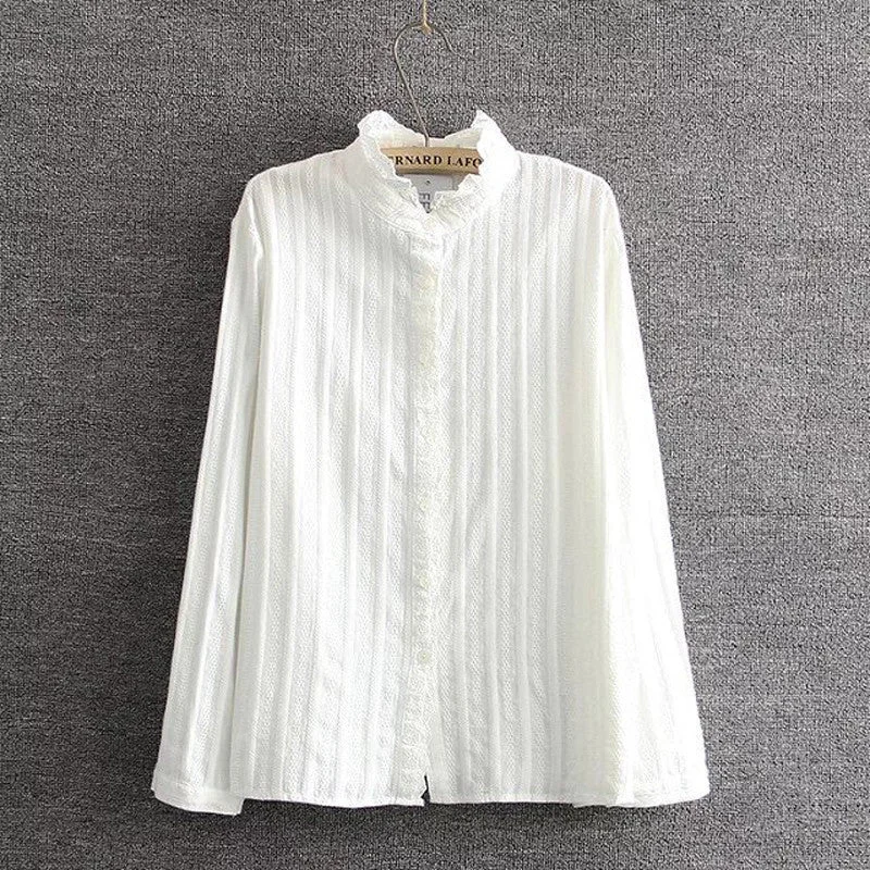 4XL Plus size Vertical pleats Ruffled collar women shirt solid white full sleeve ladies elegant blouse tops-- Terry Blend Velvet Blend Canvas Blend 4XL Plus size Vertical pleats Ruffled collar women shirt solid white full sleeve ladies elegant blouse tops-- Terry Blend Velvet Blend Canvas Blend