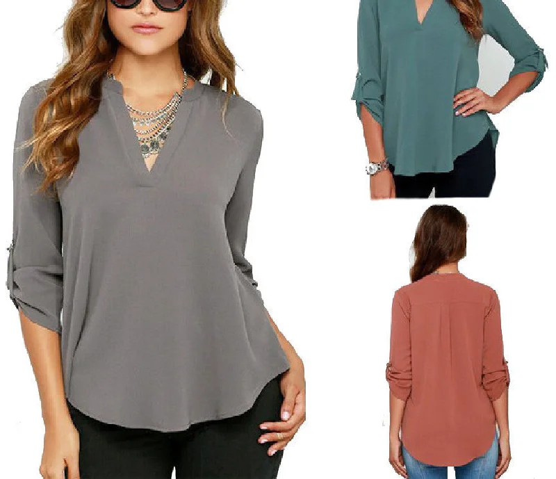 Fashion Style Women V-neck Chiffon Blouse Casual Sleeve Solid Shirts Tops Size S-5XL-- Lace Blend Ribbed Blend Corduroy Blend Fashion Style Women V-neck Chiffon Blouse Casual Sleeve Solid Shirts Tops Size S-5XL-- Lace Blend Ribbed Blend Corduroy Blend