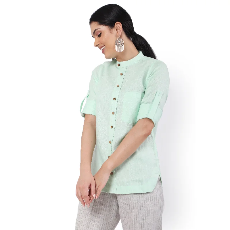 Hemp Pista Green Shirt-- Boxy Fit Fitted Loose