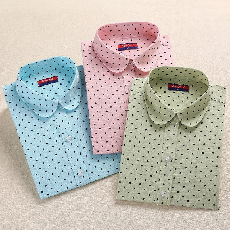 Brand Cotton Women Shirts Long Sleeve Blouse Polka Dot Turn Down Collar Women Tops-- Iron Safe Non-Iron Wrinkle Free Brand Cotton Women Shirts Long Sleeve Blouse Polka Dot Turn Down Collar Women Tops-- Iron Safe Non-Iron Wrinkle Free