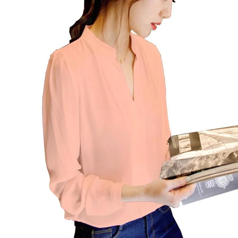 Tops Ladies White Pink Elegant V-neck Long Sleeve Shirts Women Chiffon Shirt Blouse Office Shirt Plus Size-- Beaded Sequined Faux Fur Tops Ladies White Pink Elegant V-neck Long Sleeve Shirts Women Chiffon Shirt Blouse Office Shirt Plus Size-- Beaded Sequined Faux Fur