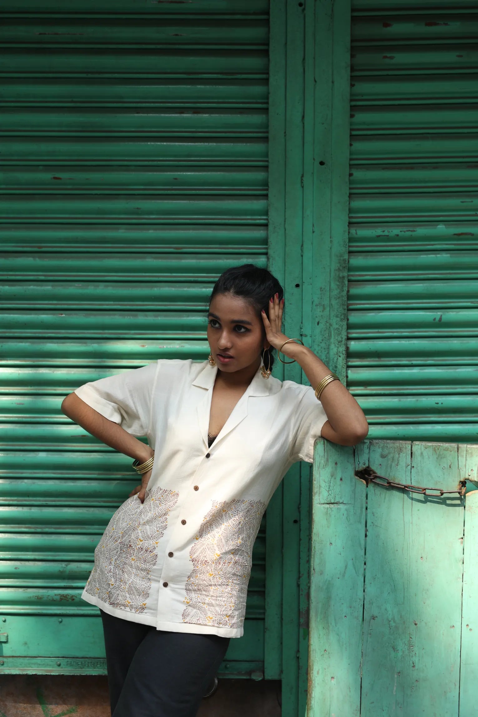 Weaver’s Nest Handloom Organic Cotton Shirt-- Graphic Embroidered Appliqued