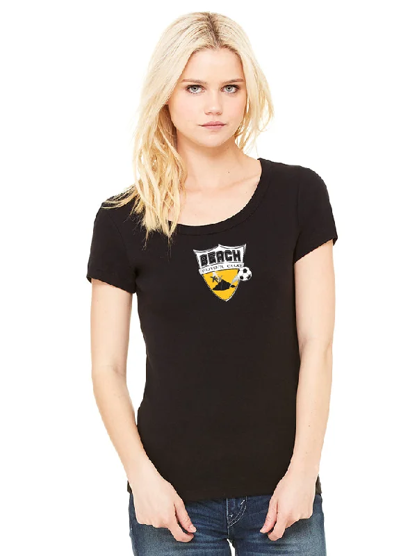 Women's Baby Rib Short Sleeve Scoopneck TShirt-- Hooded Caped Shawl Collar