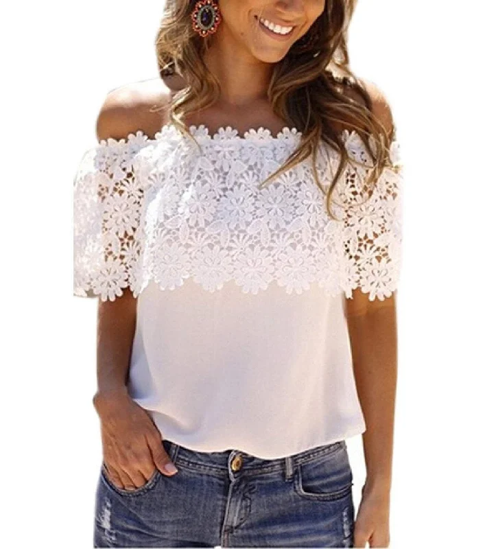 Women Tops Casual Off Shoulder Blouse Chiffon Lace Floral Blouse Solid Shirts-- Sequined Glittery Shiny Women Tops Casual Off Shoulder Blouse Chiffon Lace Floral Blouse Solid Shirts-- Sequined Glittery Shiny
