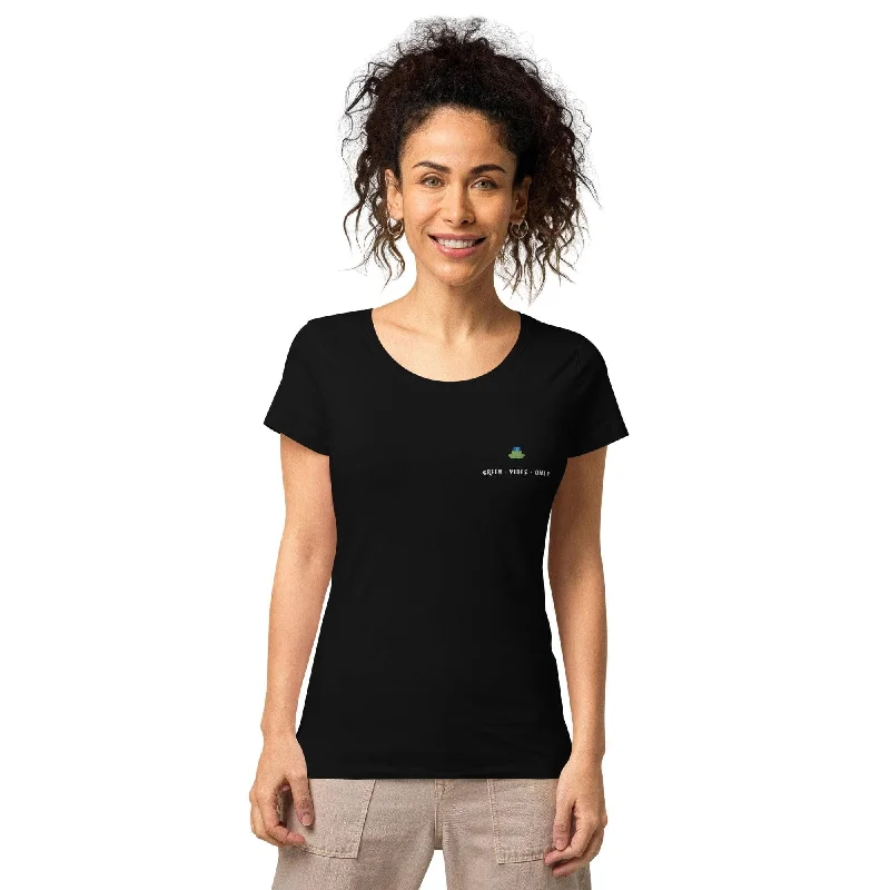 Green vibes only organic t-shirt-- Collared T-Shirt Boat Neck A-Line