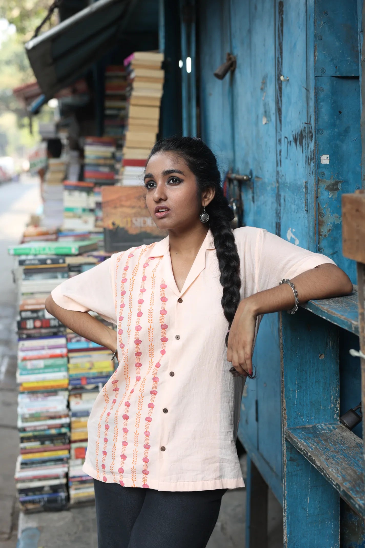 Peached Out Handloom Organic Cotton Shirt-- Mesh Blend Leather Blend Suede Blend
