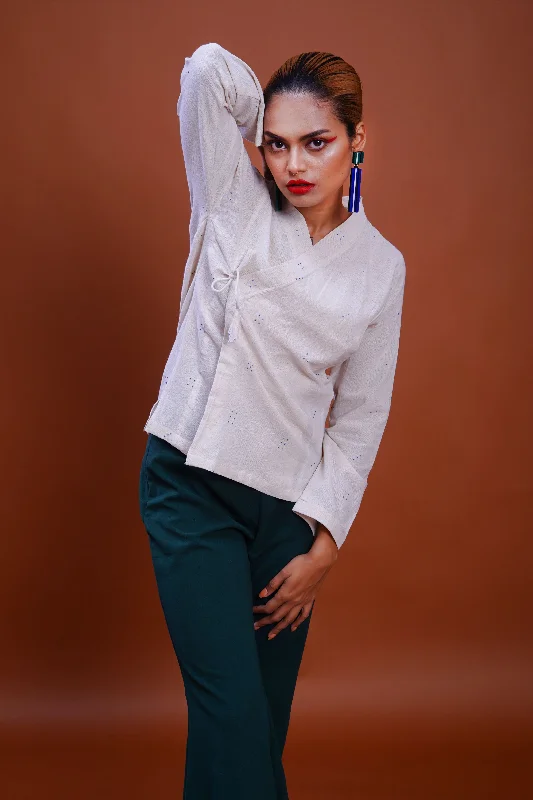 Tangaliya dice Mughal shirt white for women-- Mesh Fabric Canvas Fabric Denim Fabric Tangaliya dice Mughal shirt white for women-- Mesh Fabric Canvas Fabric Denim Fabric