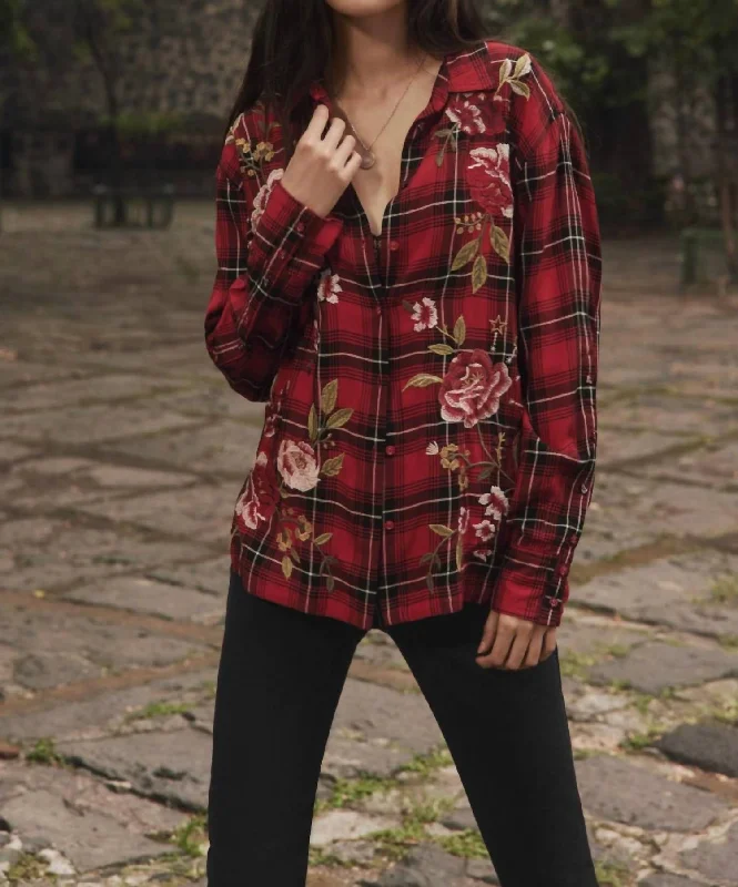 Button Down Relaxed Shirt In Plaid-- Machine Wash Dry Clean Hand Wash