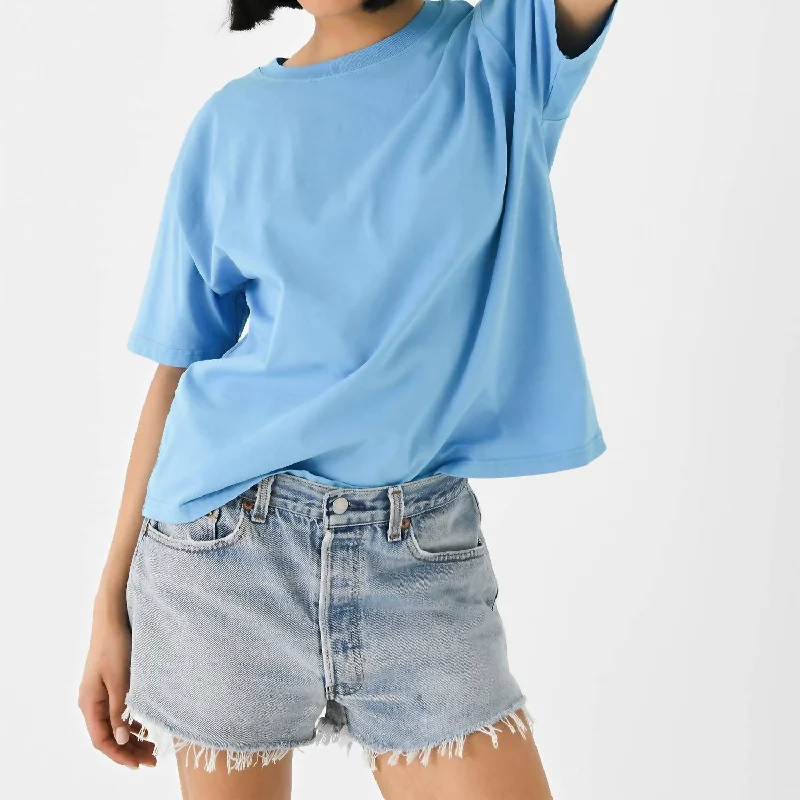 Fizvalley T-Shirt In Bleu Azur-- Satin Blend Silk Blend Wool Blend