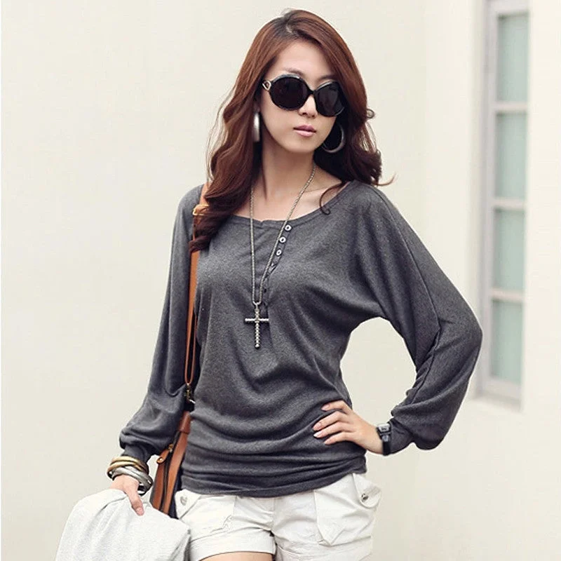 Batwing Top Long Sleeve Shirt Women Button Female Blouse Plus Size-- Layered Multi-layer Single Layer Batwing Top Long Sleeve Shirt Women Button Female Blouse Plus Size-- Layered Multi-layer Single Layer