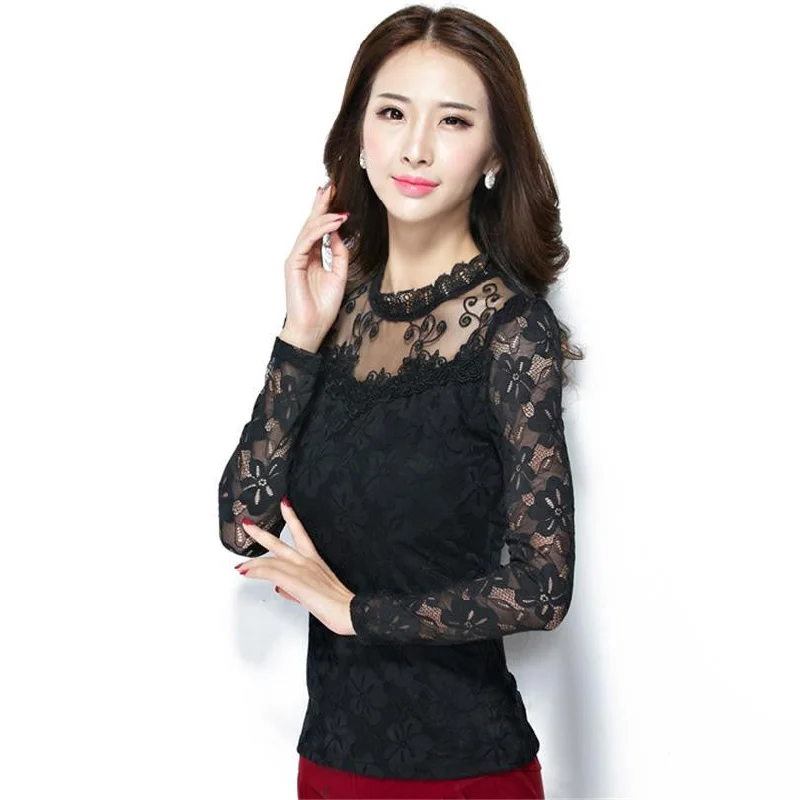 Fashion Large Size Women Lace long Sleeve Chiffon Blouses White Black Shirts Nylon Crochet Tops-- Machine Wash Dry Clean Hand Wash Fashion Large Size Women Lace long Sleeve Chiffon Blouses White Black Shirts Nylon Crochet Tops-- Machine Wash Dry Clean Hand Wash