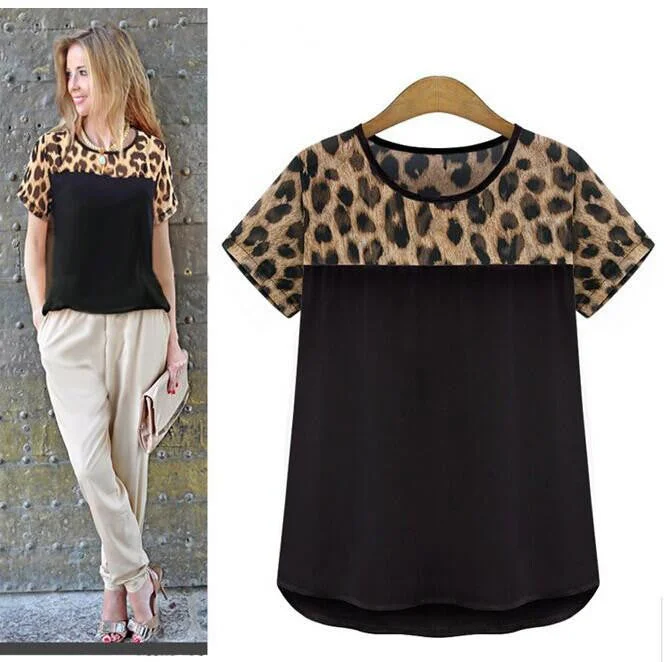 Women Blouses Leopard Print Short Sleeve Chiffon Shirts Ladies Tops Casual Women's Clothing White Black-- Fleece Fabric Down Fabric Feather Fabric Women Blouses Leopard Print Short Sleeve Chiffon Shirts Ladies Tops Casual Women's Clothing White Black-- Fleece Fabric Down Fabric Feather Fabric