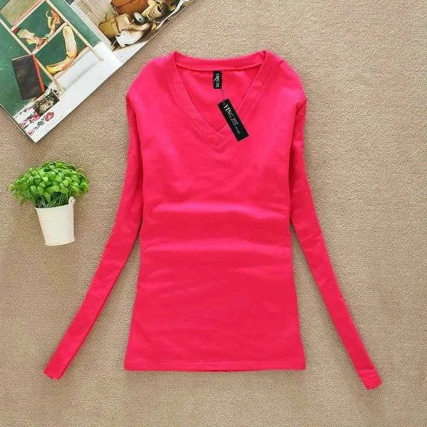 V neck  hot pink