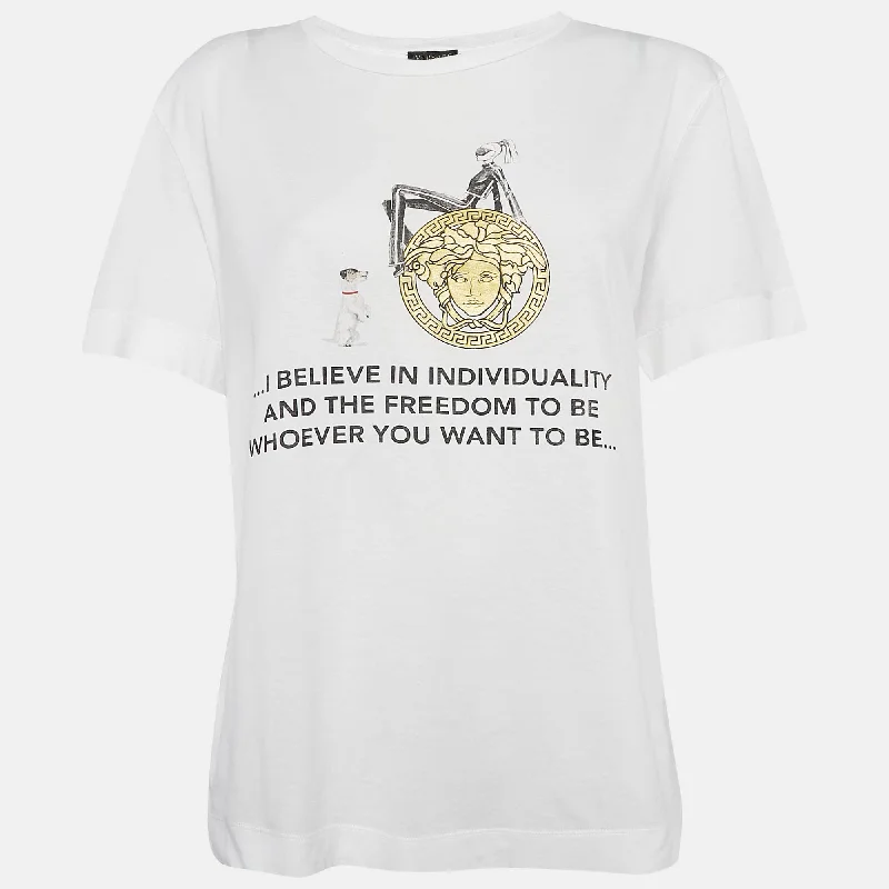 Gianni Versace White I Believe In Individuality Print Jersey T-Shirt-- Fleece Fabric Down Fabric Feather Fabric Gianni Versace White I Believe In Individuality Print Jersey T-Shirt-- Fleece Fabric Down Fabric Feather Fabric