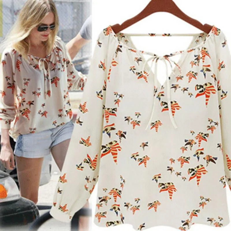 Women Casual Chiffon Floral Long Sleeve Tops Blouse shirt Dove Print OL Shirt-- Ribbed Striped Patterned Women Casual Chiffon Floral Long Sleeve Tops Blouse shirt Dove Print OL Shirt-- Ribbed Striped Patterned