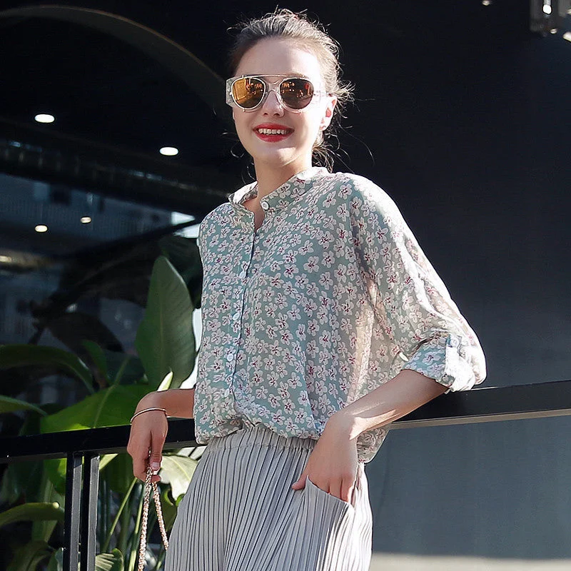 Printed Designs Half Sleeve Chiffon Blouse For Women Tops Vintage Shirts Blouse Shirt-- Embroidered Appliqued Beaded Printed Designs Half Sleeve Chiffon Blouse For Women Tops Vintage Shirts Blouse Shirt-- Embroidered Appliqued Beaded