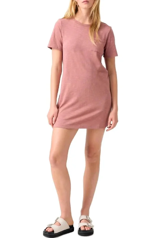 Travelers T-Shirt Dress In Ash Rose-- Houndstooth Herringbone Solid