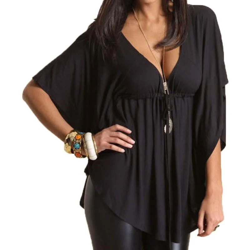 Women Casual Loose V-Neck Batwing Sleeve Tee Tops Ladies Solid Blouses Shirt Plus Size-- Cotton Fabric Linen Fabric Terry Fabric Women Casual Loose V-Neck Batwing Sleeve Tee Tops Ladies Solid Blouses Shirt Plus Size-- Cotton Fabric Linen Fabric Terry Fabric