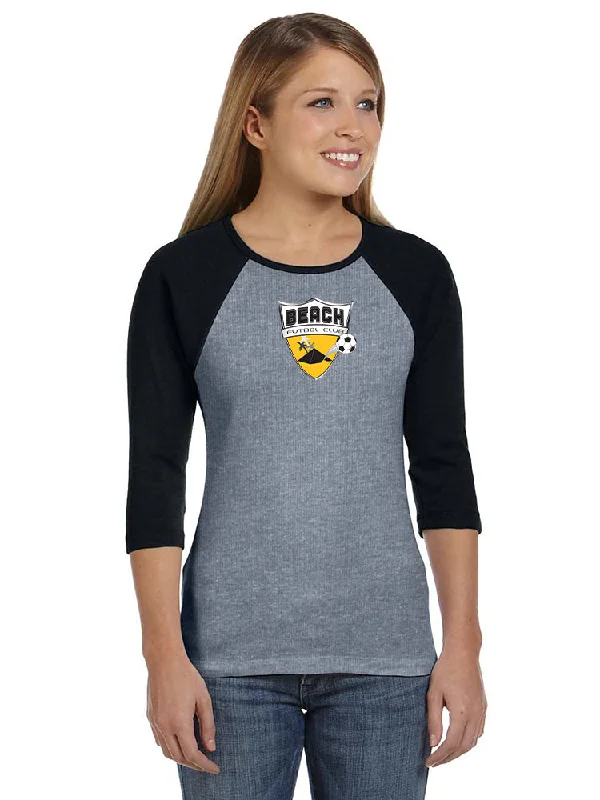 Women's Baby Rib ThreeQuarter Sleeve Raglan TShirt-- Zippered Buttoned Snapped