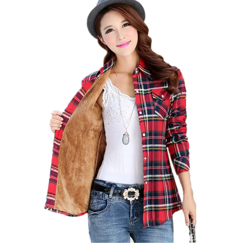 women's casual warm wool shirts blouse / Women's long sleeve plus velvet plaid shirt-- Anti-Pilling Machine Wash Handmade women's casual warm wool shirts blouse / Women's long sleeve plus velvet plaid shirt-- Anti-Pilling Machine Wash Handmade