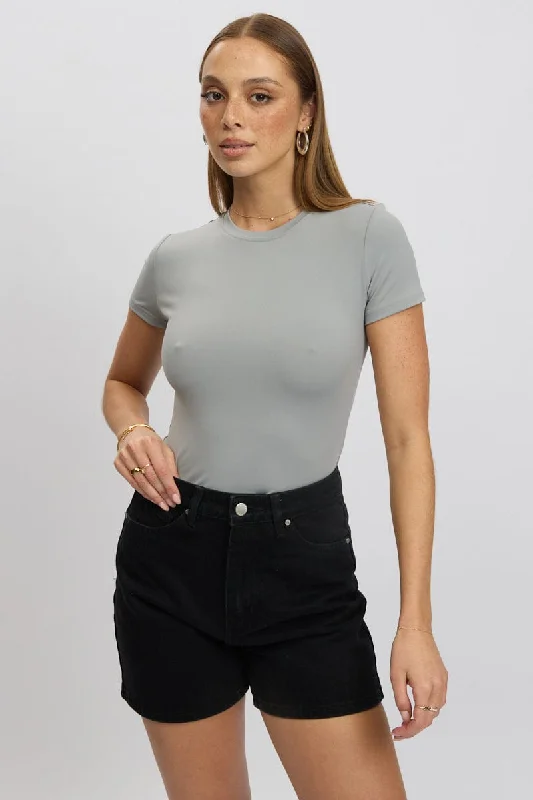 Grey T shirt Short Sleeve Crew Neck Supersoft-- Hooded Caped Shawl Collar
