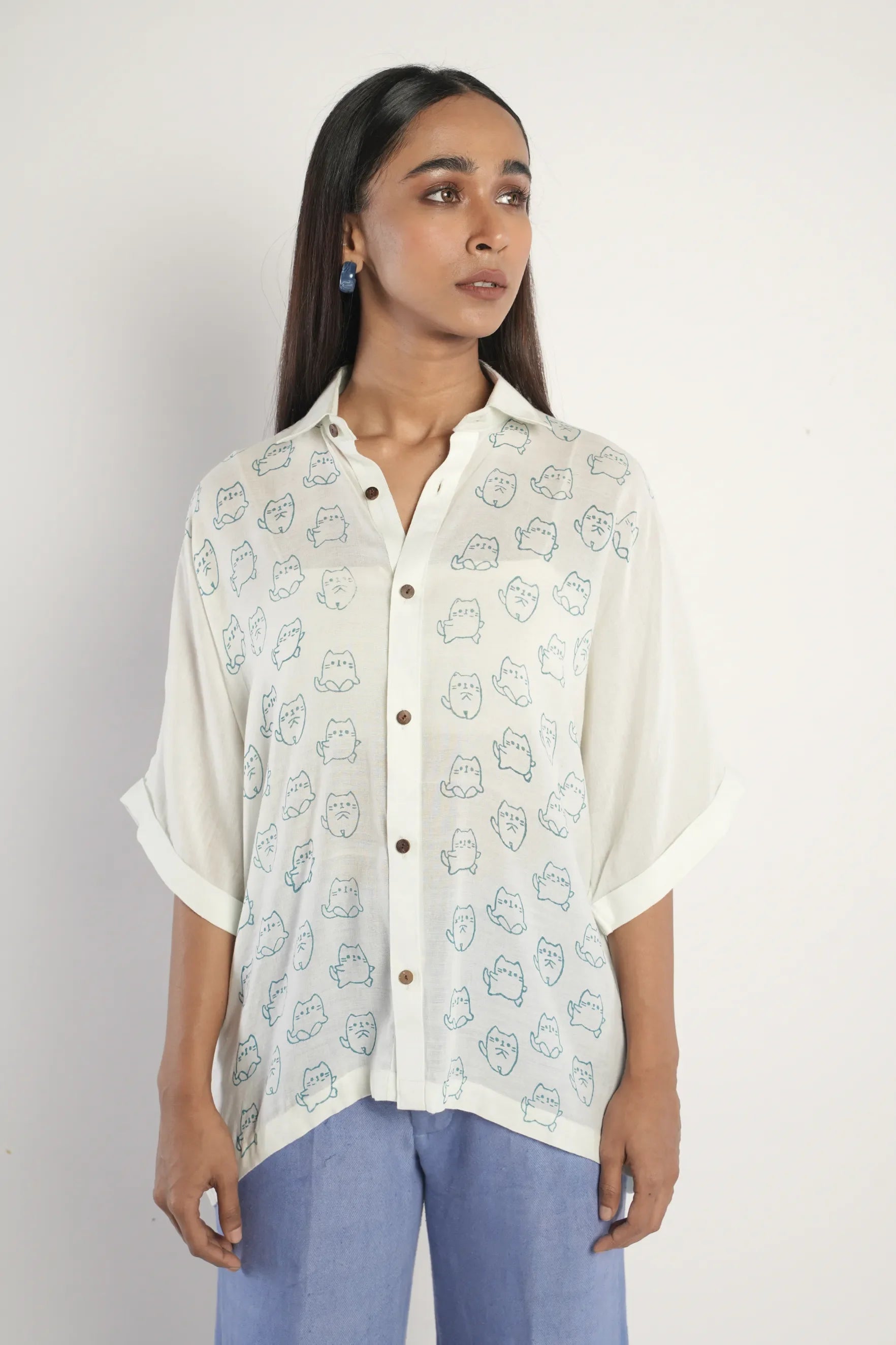 Sunset at Cat Island Handloom Bamboo Button Down Shirt Mint-- Graphic Embroidered Appliqued Sunset at Cat Island Handloom Bamboo Button Down Shirt Mint-- Graphic Embroidered Appliqued