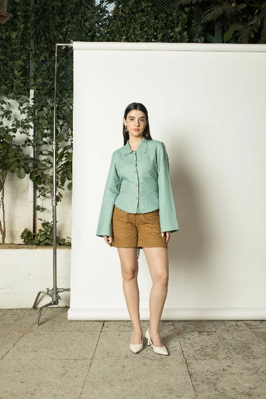 The Back Tie Shirt-- Mesh Canvas Denim