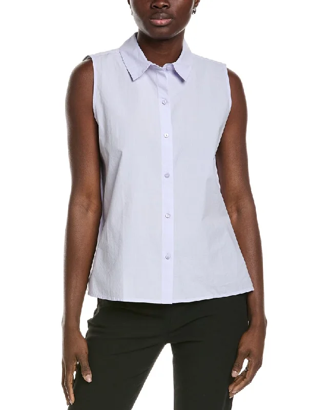 EILEEN FISHER Classic Collar Shirt-- Silk Blend Satin Velvet