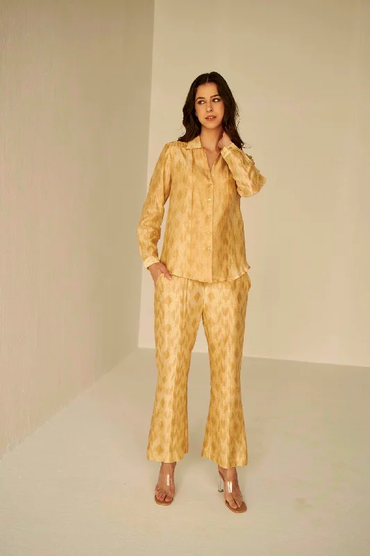 Beige- Bliss Shibori Shirt And Pants Set-- Oversized T-Shirt Spandex breathable