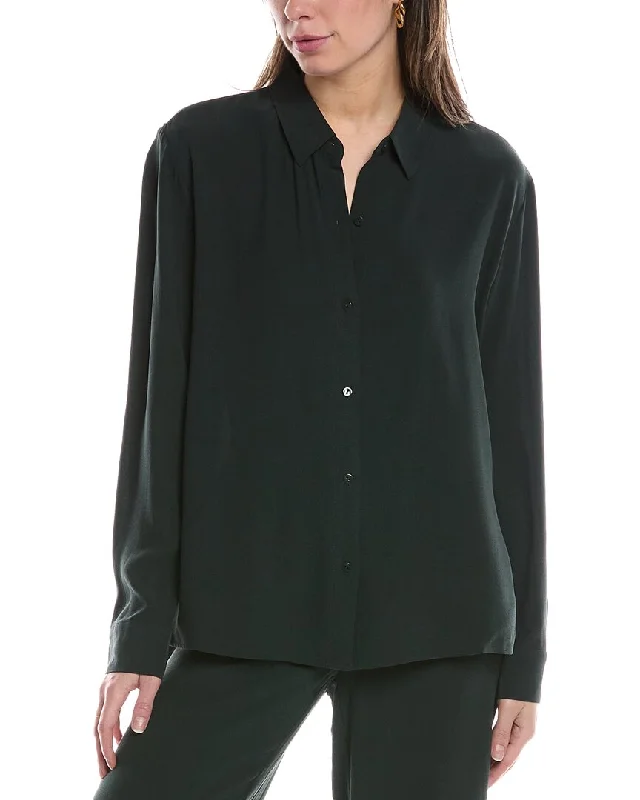 EILEEN FISHER Petite Classic Collar Silk Shirt-- Fleece Fabric Down Fabric Feather Fabric EILEEN FISHER Petite Classic Collar Silk Shirt-- Fleece Fabric Down Fabric Feather Fabric