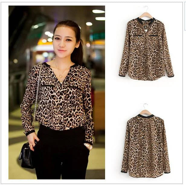 Women Blouse Leopard Print Shirt Long sleeve V -Neck Top Loose Blouses Plus Size Chiffon Shirt Clothing-- Houndstooth Herringbone Solid Women Blouse Leopard Print Shirt Long sleeve V -Neck Top Loose Blouses Plus Size Chiffon Shirt Clothing-- Houndstooth Herringbone Solid