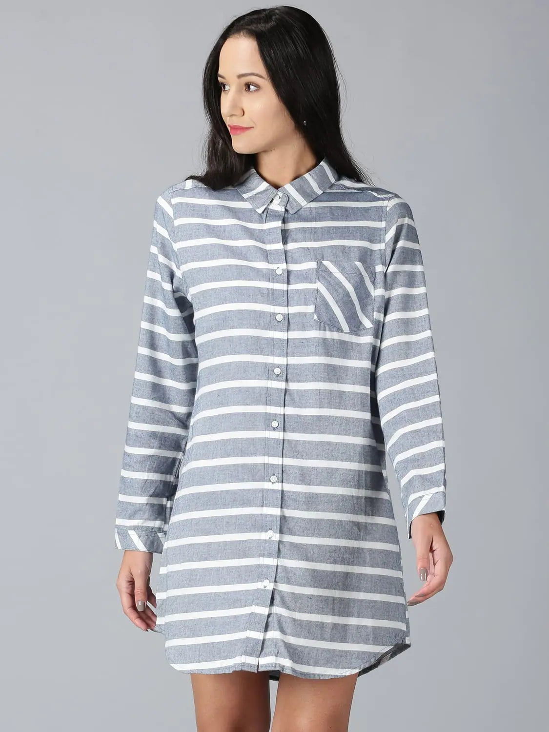 Women Striped Shirt RN 160gsm Grey-- Chenille Fabric Brocade Fabric Lace Fabric