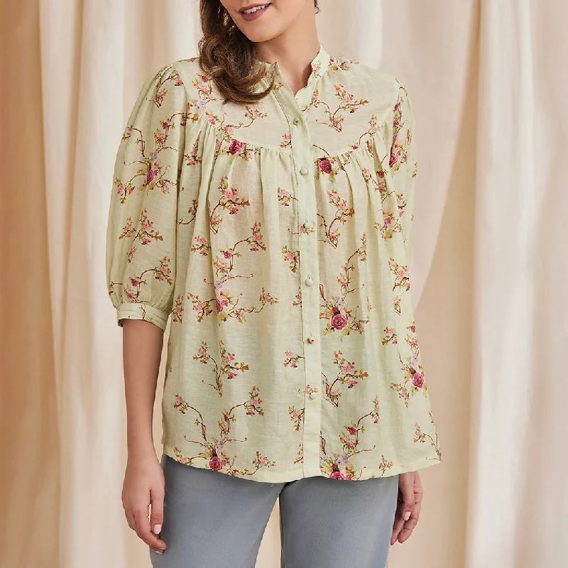 B77 Women's Stylish Printed Linen Shirt-- Cotton Fabric Linen Fabric Terry Fabric