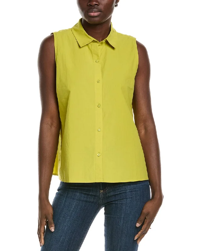 EILEEN FISHER Classic Collar Shirt-- Cotton Fabric Linen Fabric Terry Fabric