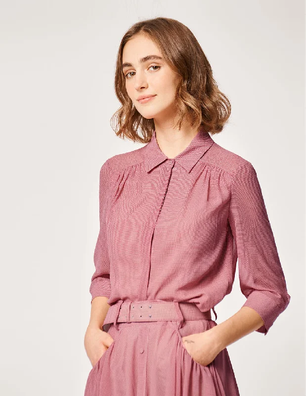 MARYLING HOUNDSTOOTH CHECKS SHIRT-- Ribbed Striped Patterned