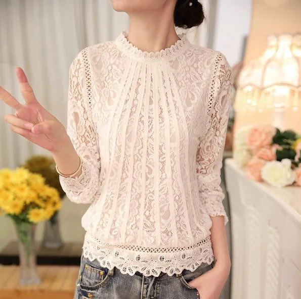 Women's Long Sleeve Lace Floral Chiffon Tops Shirts Casual Lace Blouses-- Asymmetrical Pockets Print Women's Long Sleeve Lace Floral Chiffon Tops Shirts Casual Lace Blouses-- Asymmetrical Pockets Print