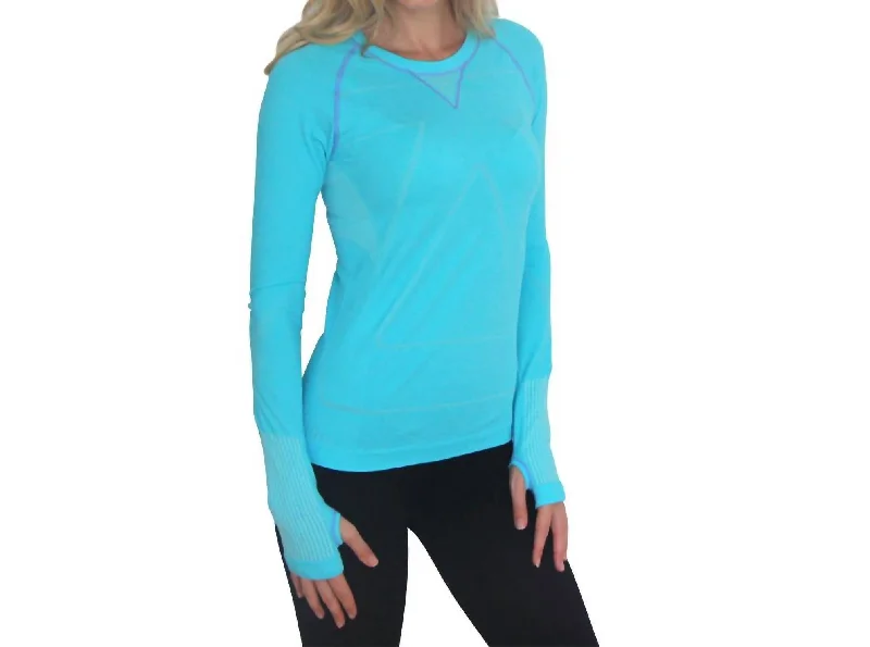 Women's Run Seamless Long Sleeve Shirt In Heather Aqua-- Real Fur Shearling Chenille Women's Run Seamless Long Sleeve Shirt In Heather Aqua-- Real Fur Shearling Chenille