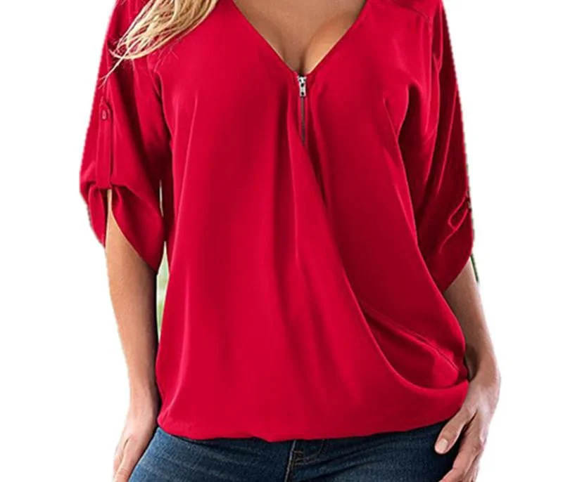 Women Blouses V Neck ZIpper Half Sleeve Shirt Women Plus Size 5XL Blouse Casual Loose Women Tops-- Handmade Hand-knitted Hand-woven Women Blouses V Neck ZIpper Half Sleeve Shirt Women Plus Size 5XL Blouse Casual Loose Women Tops-- Handmade Hand-knitted Hand-woven