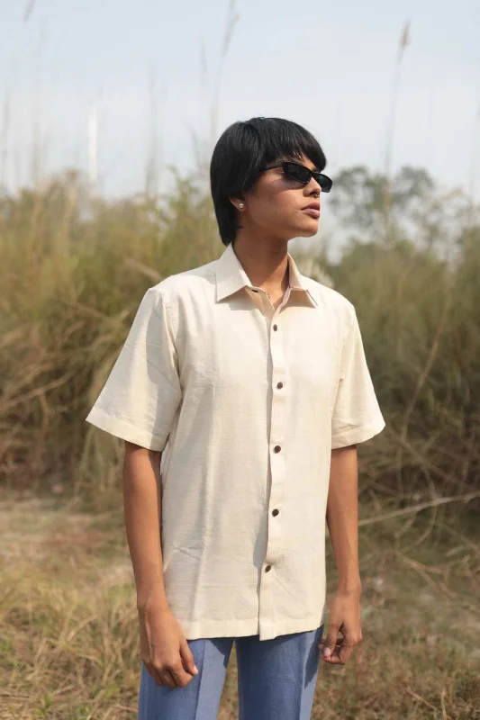 Vanilla Trance Handspun Handwoven Cotton Shirt-- Solid Color Striped Floral
