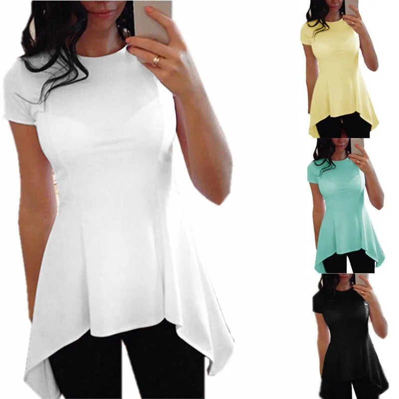 Style Women Blouse Fashion O-neck Short Sleeve Waist Slim Black White Tops Shirts Plus Size S-4XL-- Anti-Shrink Durable Soft Style Women Blouse Fashion O-neck Short Sleeve Waist Slim Black White Tops Shirts Plus Size S-4XL-- Anti-Shrink Durable Soft