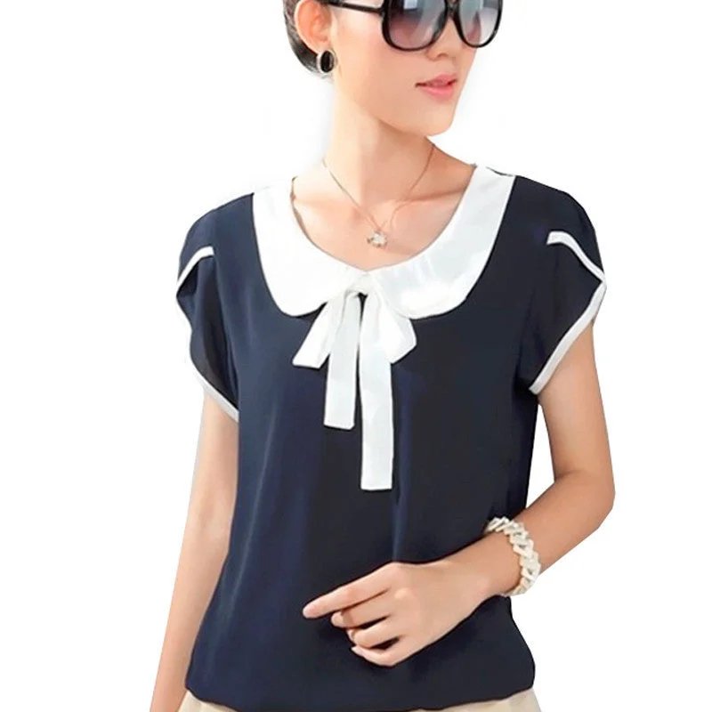Bow Women shirt chiffon blouses plus size elegant body peter pan collar blouse blue blouse WC040-- Mesh Canvas Denim Bow Women shirt chiffon blouses plus size elegant body peter pan collar blouse blue blouse WC040-- Mesh Canvas Denim