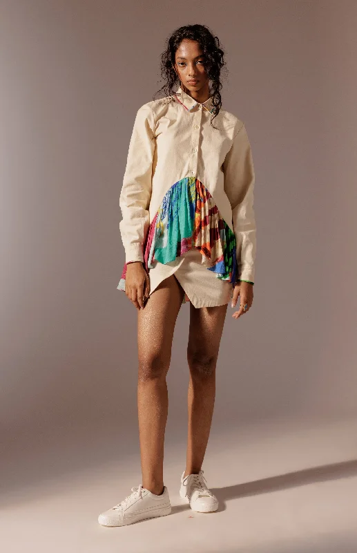 Elio Gathered Shirt Set-- Hooded Caped Shawl Collar