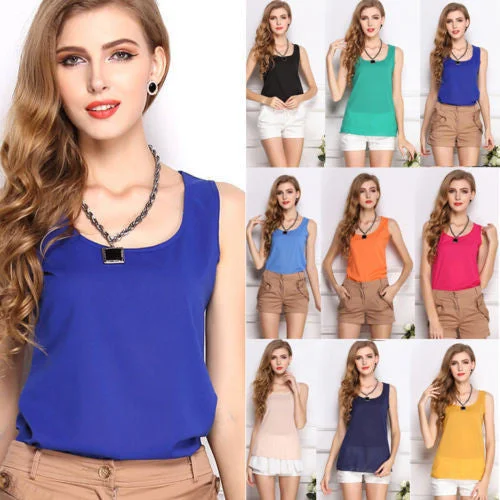 Fashion Women's Slim Casual Chiffon Vest Tops Tank Sleeveless Shirt Blouse-- Fashionable Trendy Casual Fashion Women's Slim Casual Chiffon Vest Tops Tank Sleeveless Shirt Blouse-- Fashionable Trendy Casual